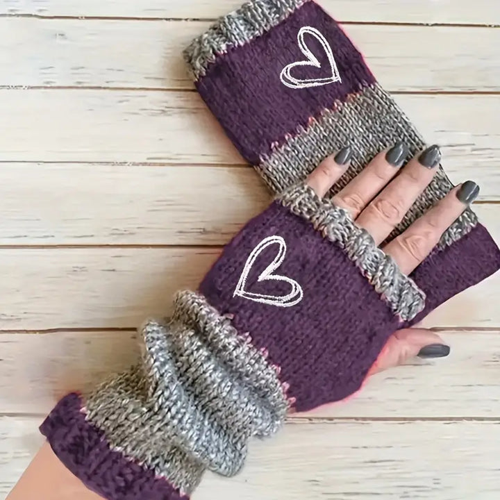 Eirlys – Gestrickte Fingerlose Handschuhe Mit Herzmotiv