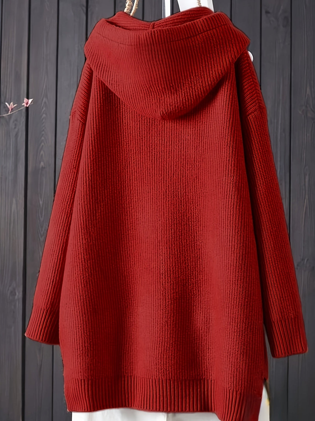 Genivee – Lässiger Langarm Strick Kapuzenpullover