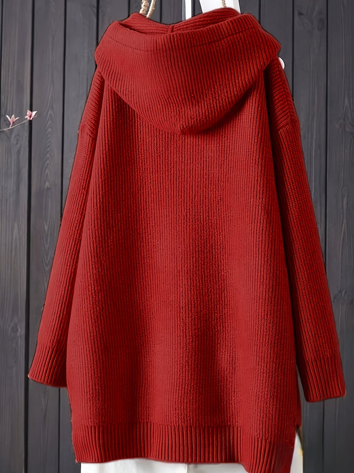 Genivee – Lässiger Langarm Strick Kapuzenpullover