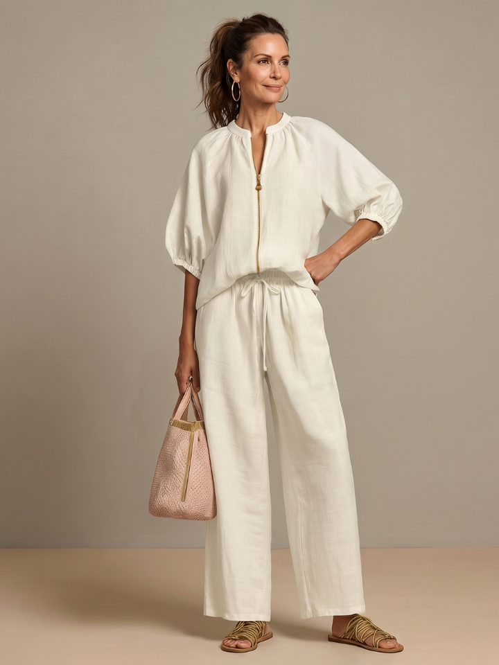 Sharina - Set Aus Bluse Mit Reißverschluss Und Hose Mit Weitem Bein