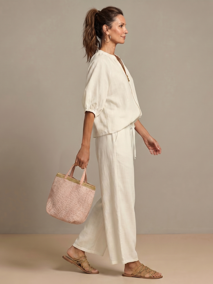 Sharina - Set Aus Bluse Mit Reißverschluss Und Hose Mit Weitem Bein