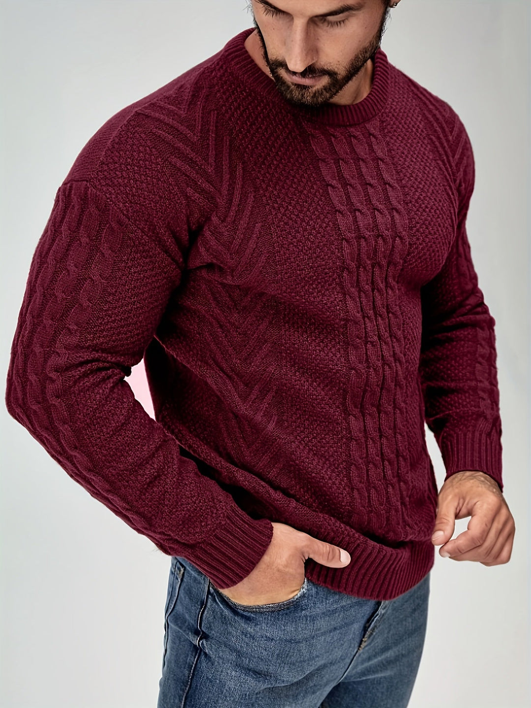 Eiduks – Klassischer Pullover mit Rundhalsausschnitt und Zopfmuster
