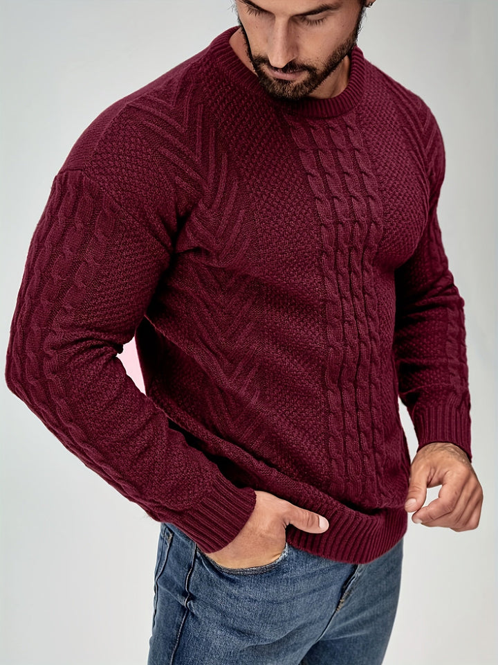 Eiduks – Klassischer Pullover mit Rundhalsausschnitt und Zopfmuster