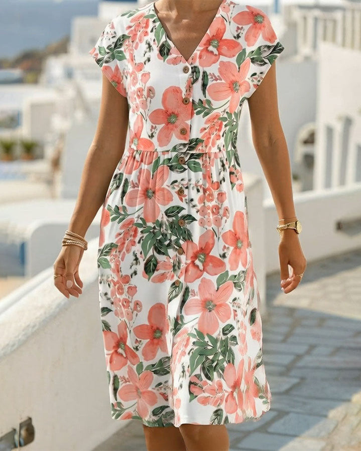 Sinera – Kleid Mit Blumen Muster Und Kurzen Ärmeln