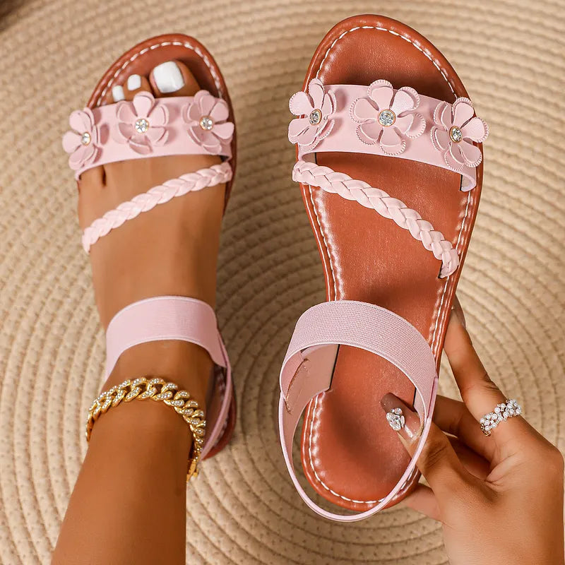 Anke – Bequeme Flache Sandalen Mit Blumenmuster