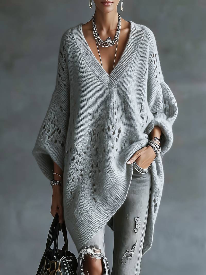 Bimashi - Locker Sitzender Pullover Mit Langen Ärmeln Und V-Ausschnitt