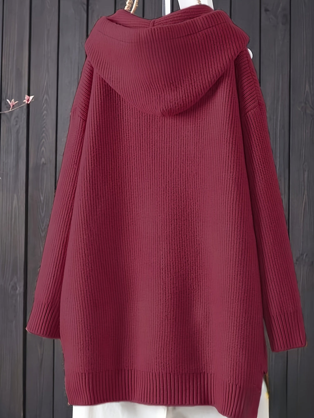 Genivee – Lässiger Langarm Strick Kapuzenpullover