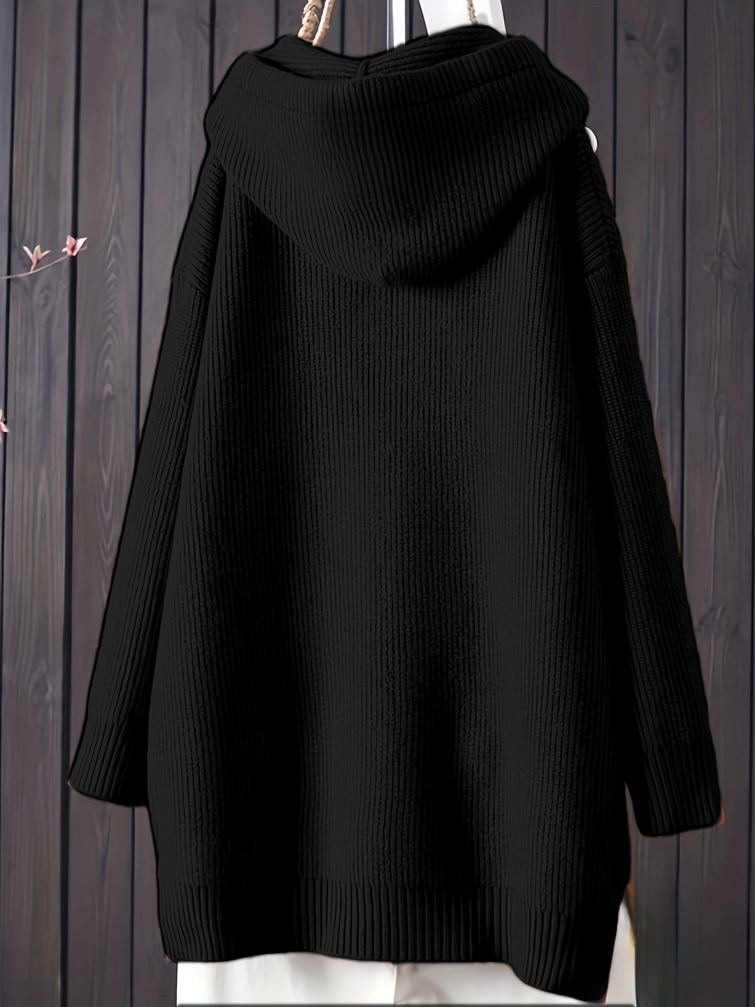 Genivee – Lässiger Langarm Strick Kapuzenpullover