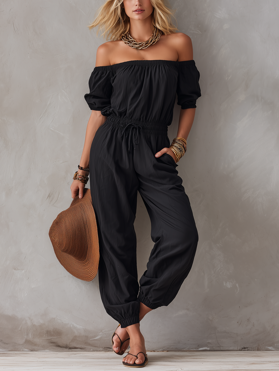 Nisan – Gewebter  Schulterfreier Ärmelloser Jumpsuit