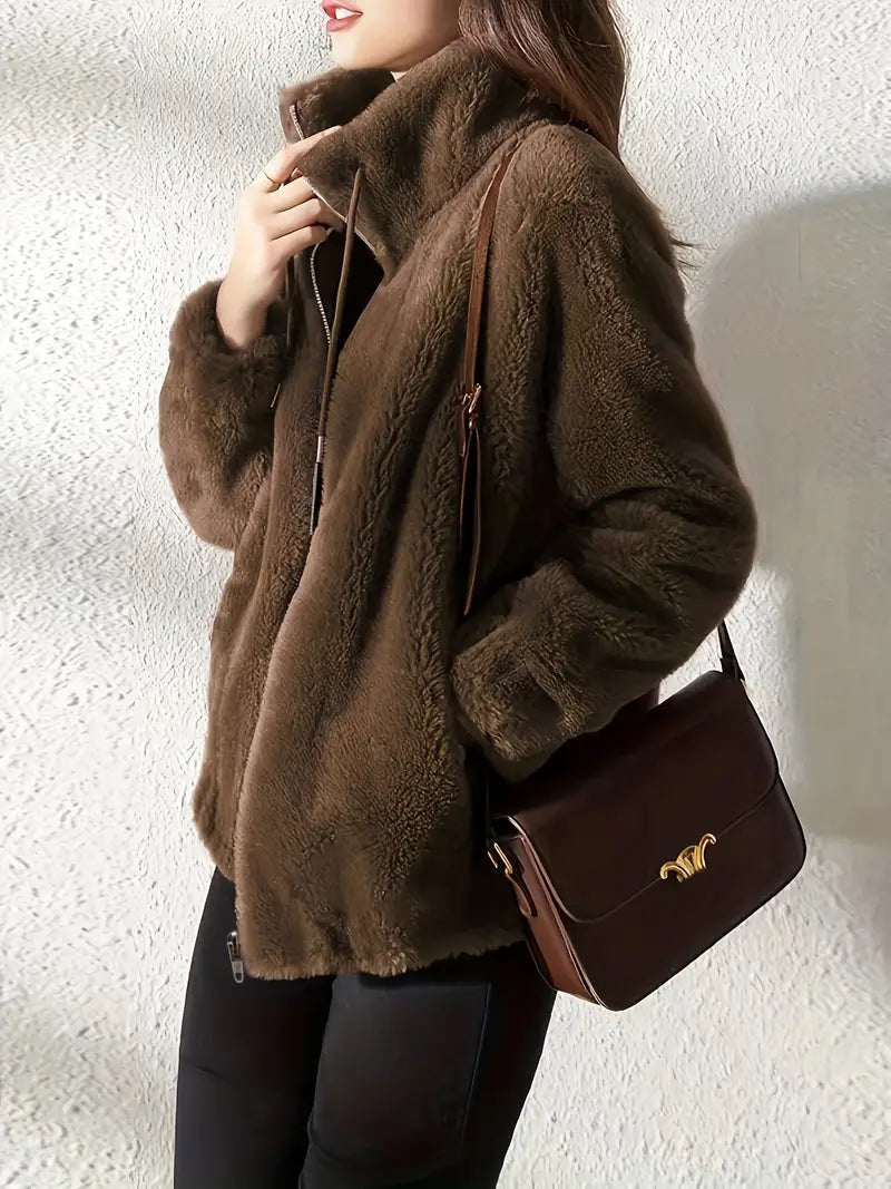 Maliza – Stilvolle Fleece Jacke Mit Fellbesatz