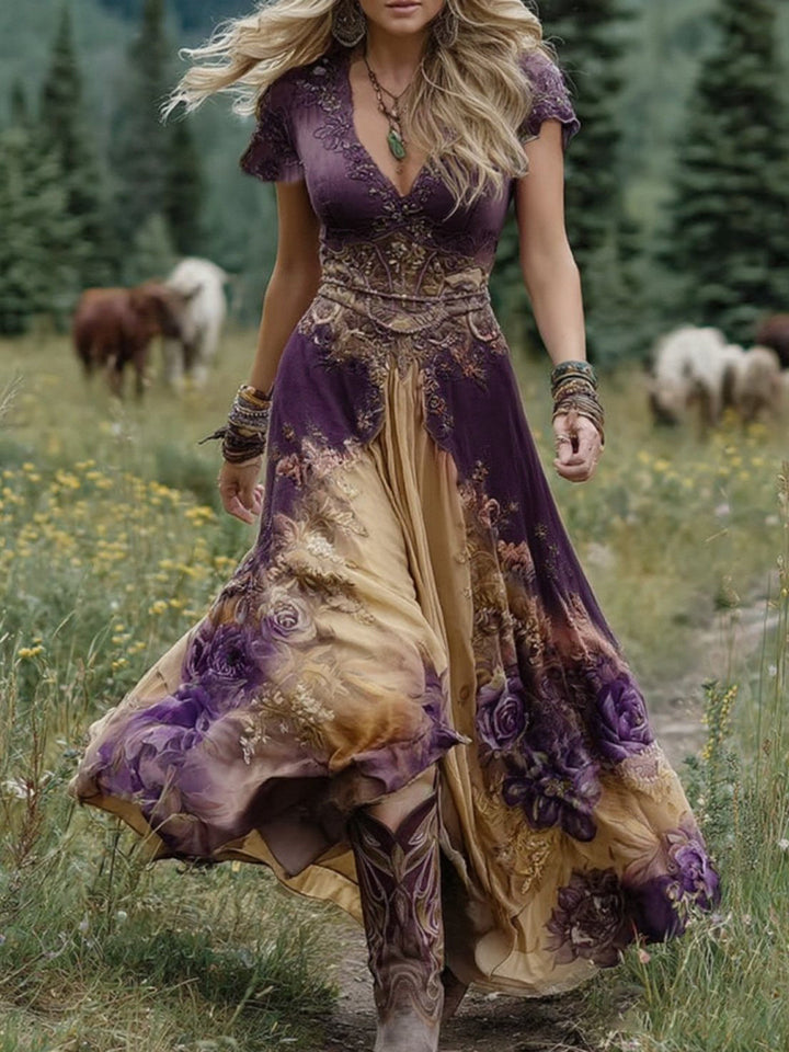 Marcina – Elegantes Maxikleid Mit Floralen Farbtönen