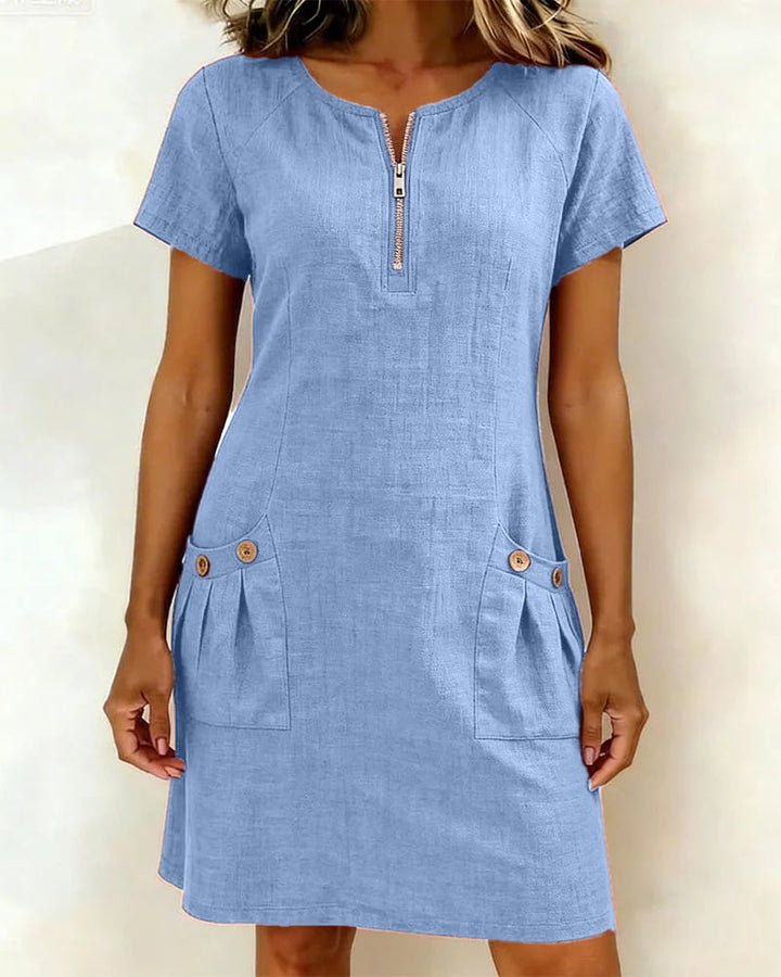 Krystan – Kurzärmeliges Utility Kleid Mit Reißverschluss Vorne