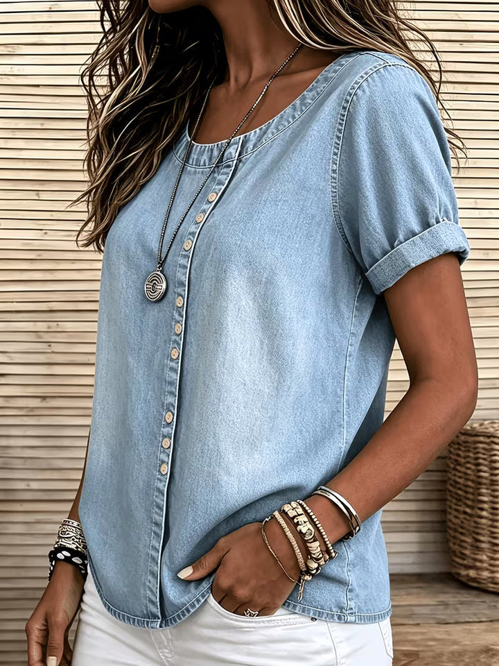 Ferina – Denim-Top Mit Kurzen Ärmeln im Gebraucht-Schau