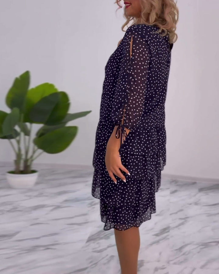 Eralyn – Polka Kleid Mit Stufenrock Und Gebundenen Ärmeln