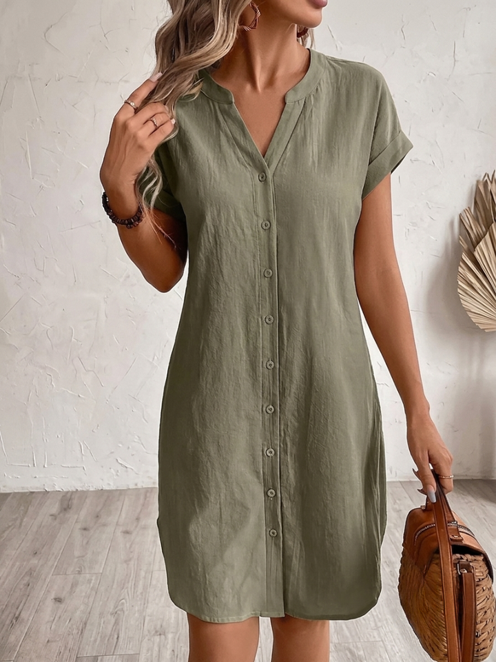 Khalela - Bequemes Leinen Blusen Kleid