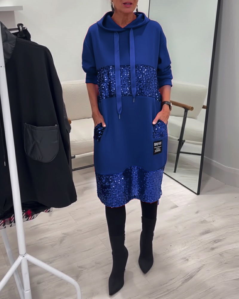 Mansherry - Modisches Patchwork Kleid Mit Kapuze