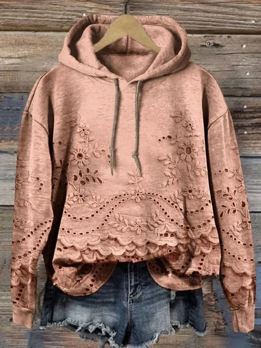 Leenja – Lässiger Kapuzenpullover Mit strukturiertem Blumenmuster
