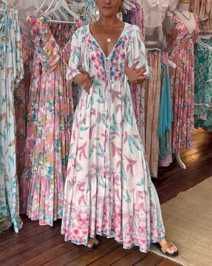 Minea - Langes Kleid Mit Blattmuster