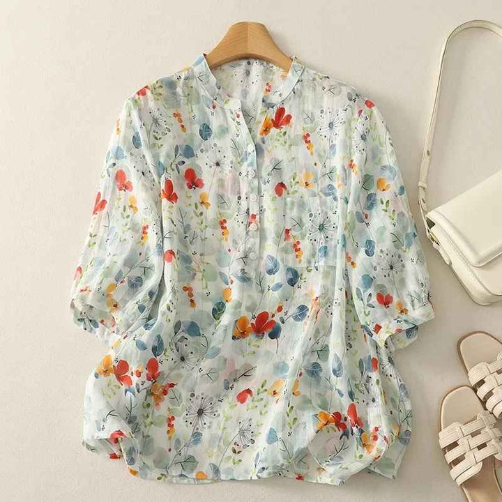 Rusina - Elegante Leinenbluse Mit Knopfleiste