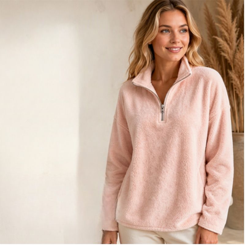 Akino – Fleece Pullover mit Halbem Reißverschluss Und Kragen