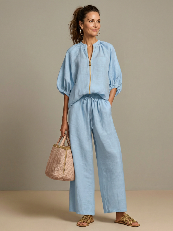 Sharina - Set Aus Bluse Mit Reißverschluss Und Hose Mit Weitem Bein