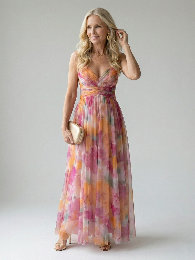 Xeenia – Stilvolles Chiffon-Maxikleid Mit Ausschnitte