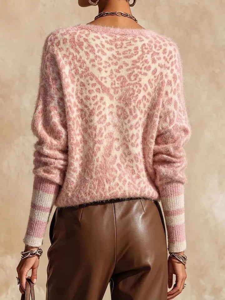 Zelinna – Pullover Mit V-Ausschnitt Und Leopardenmuster