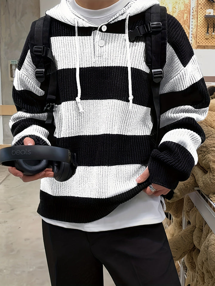 Tenzin – Übergröße Gestreift Gestrickt Kapuzenpullover