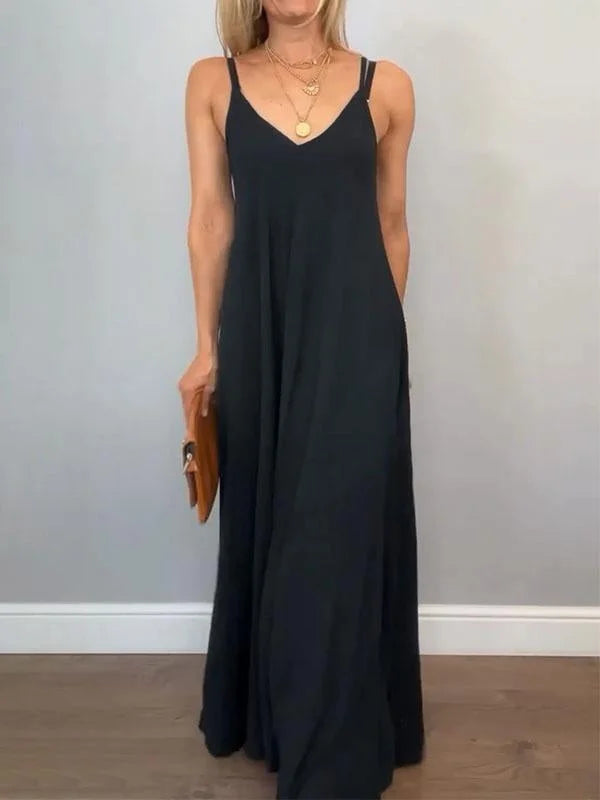 Jolanta – Stilvoll Baumwolle Und Leinen V Ausschnitt Kleid