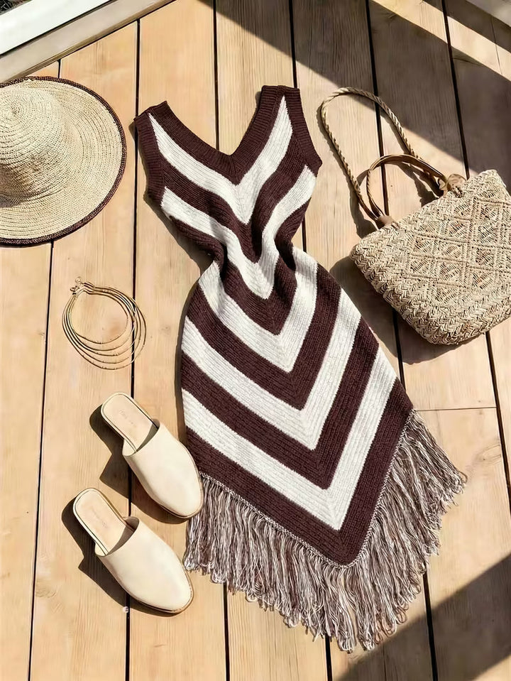 Foley – Strand Überwurfkleid mit Fransen am Saum aus Stretchstoff