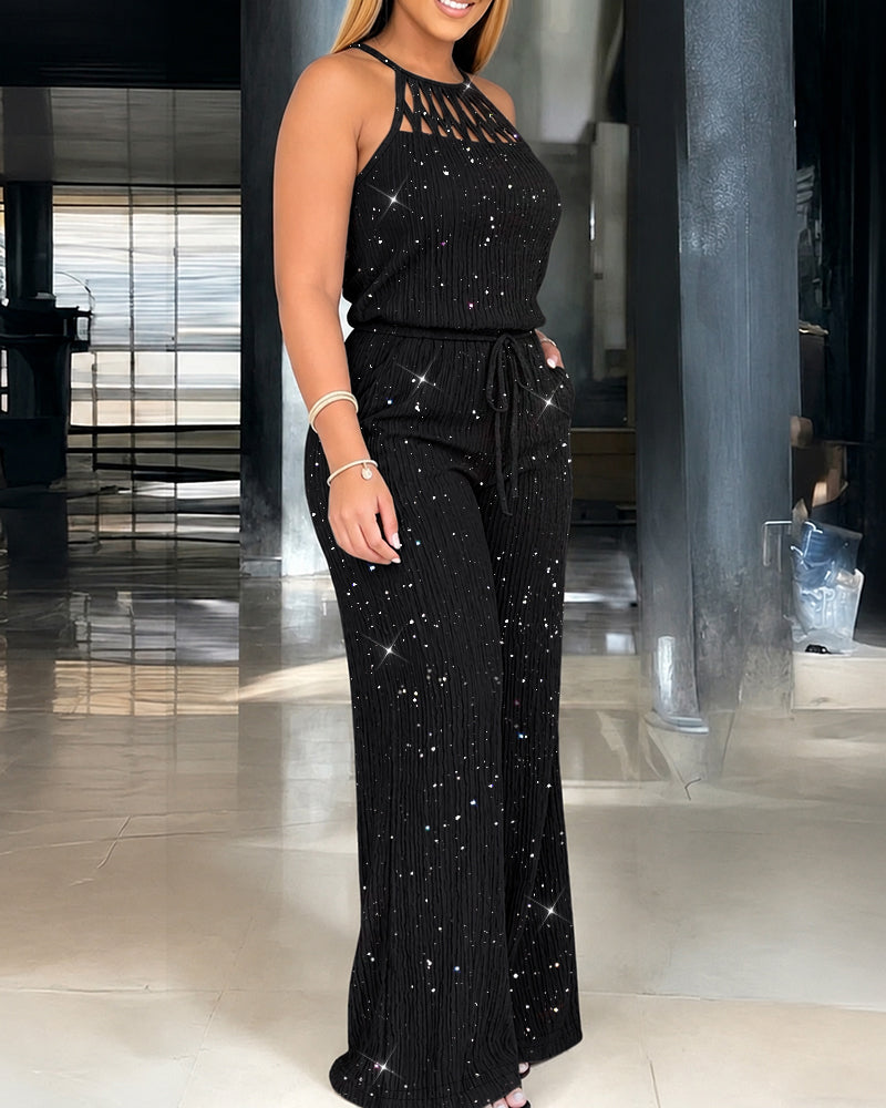 Kannika – Jumpsuit Sparkle mit Neckholder-Ausschnitt und weitem Bein