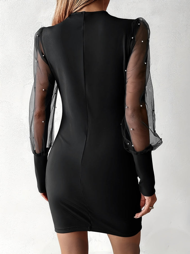 Yamato - Perlenbesticktes Plisseekleid Mit Tüllärmeln