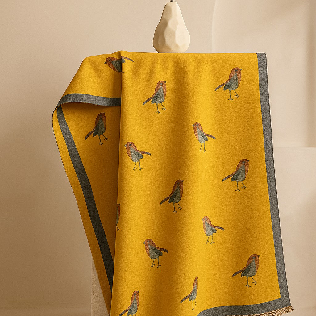 Jesmyn – Doppelseitiger Wollschal mit Vogelmotiv