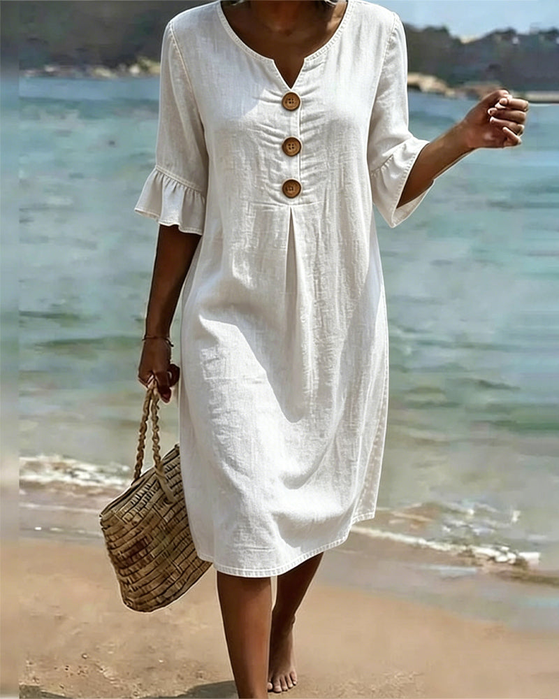 Fammke - Kleid Mit Blattmuster Und Jeansärmeln