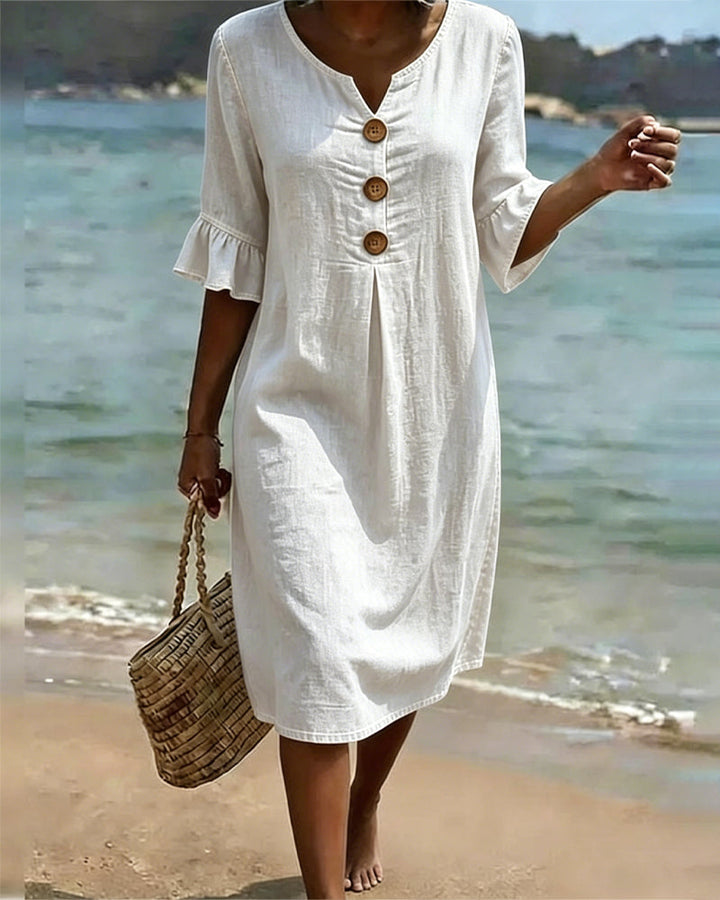 Fammke - Kleid Mit Blattmuster Und Jeansärmeln