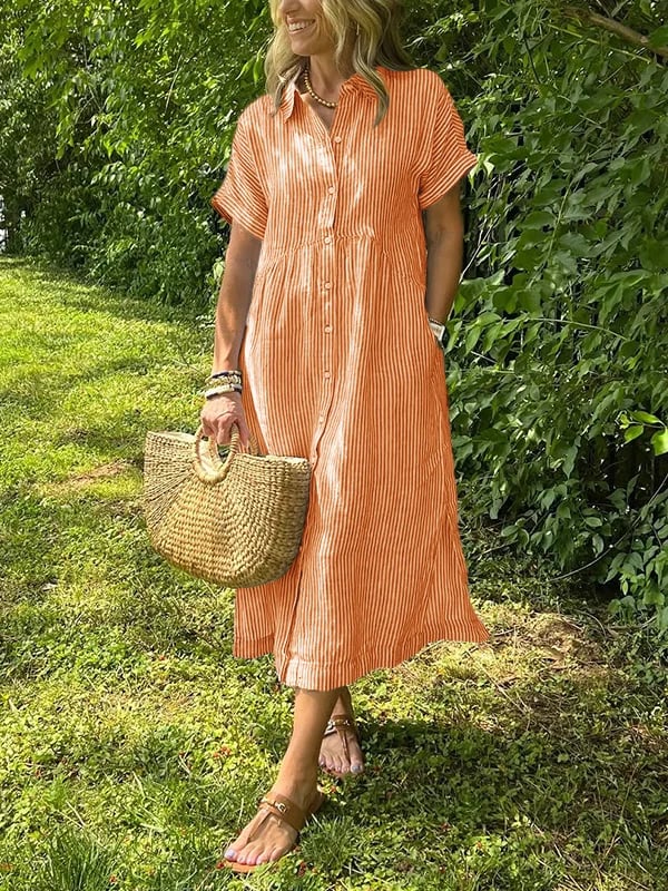 Alory – Bequemes Gestreiftes Midikleid Mit Knopfleiste