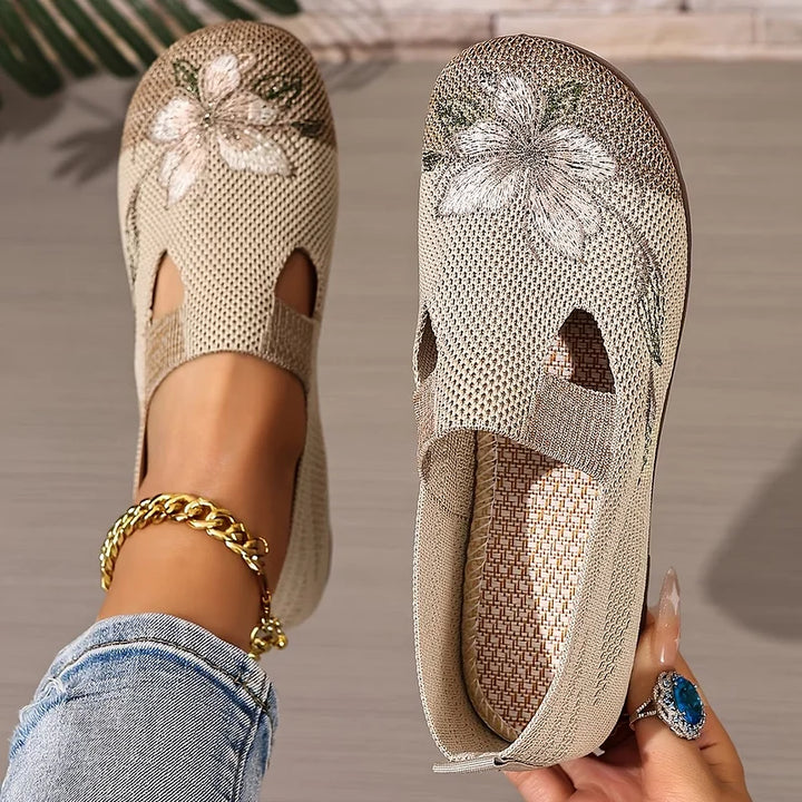 Martine – Atmungsaktive Strick Schuhe Mit Blumenstickerei