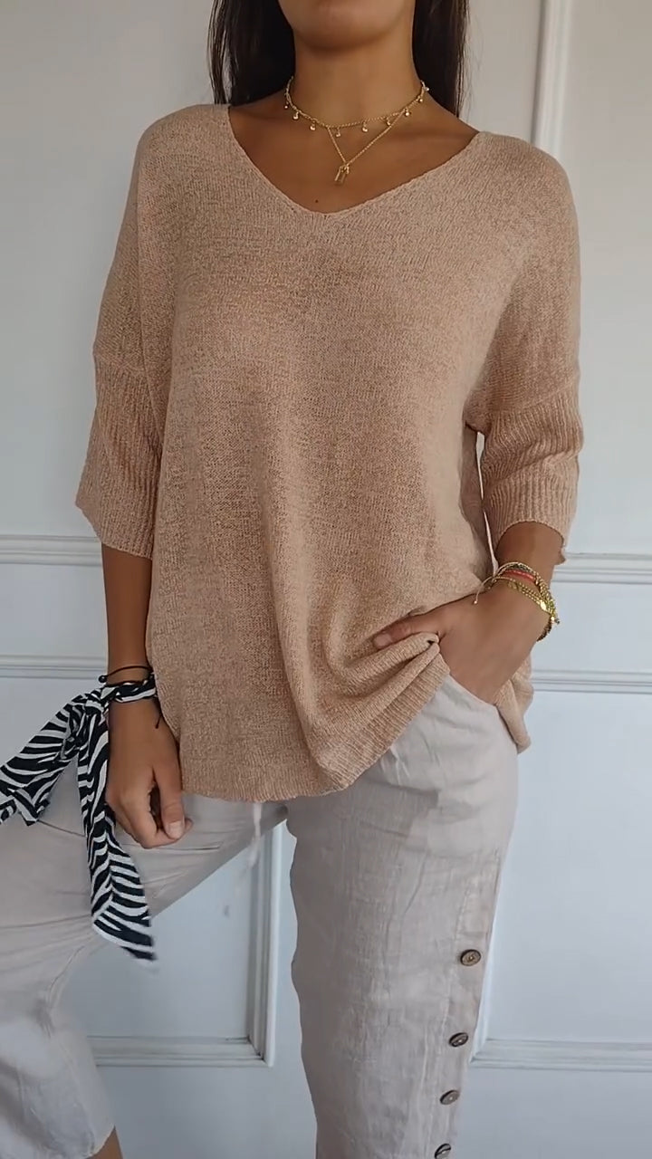 Rosal – Einfarbiger Strickpullover Mit V-Ausschnitt
