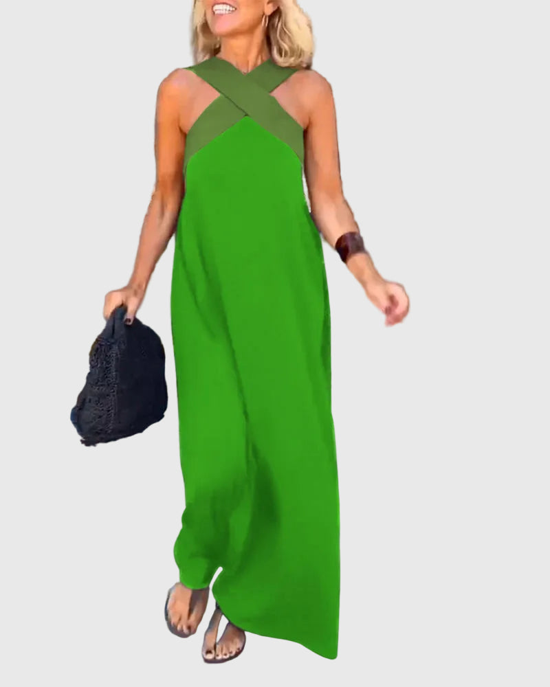 Frederikke – Elegantes Maxikleid Mit Gekreuztem Ausschnitt