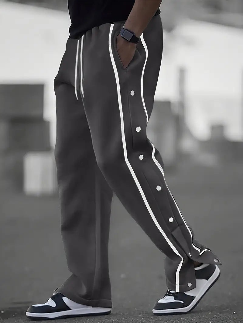 Mendis – Lässige Sport Hose Mit Geradem Bein Und Druckknopfverschluss