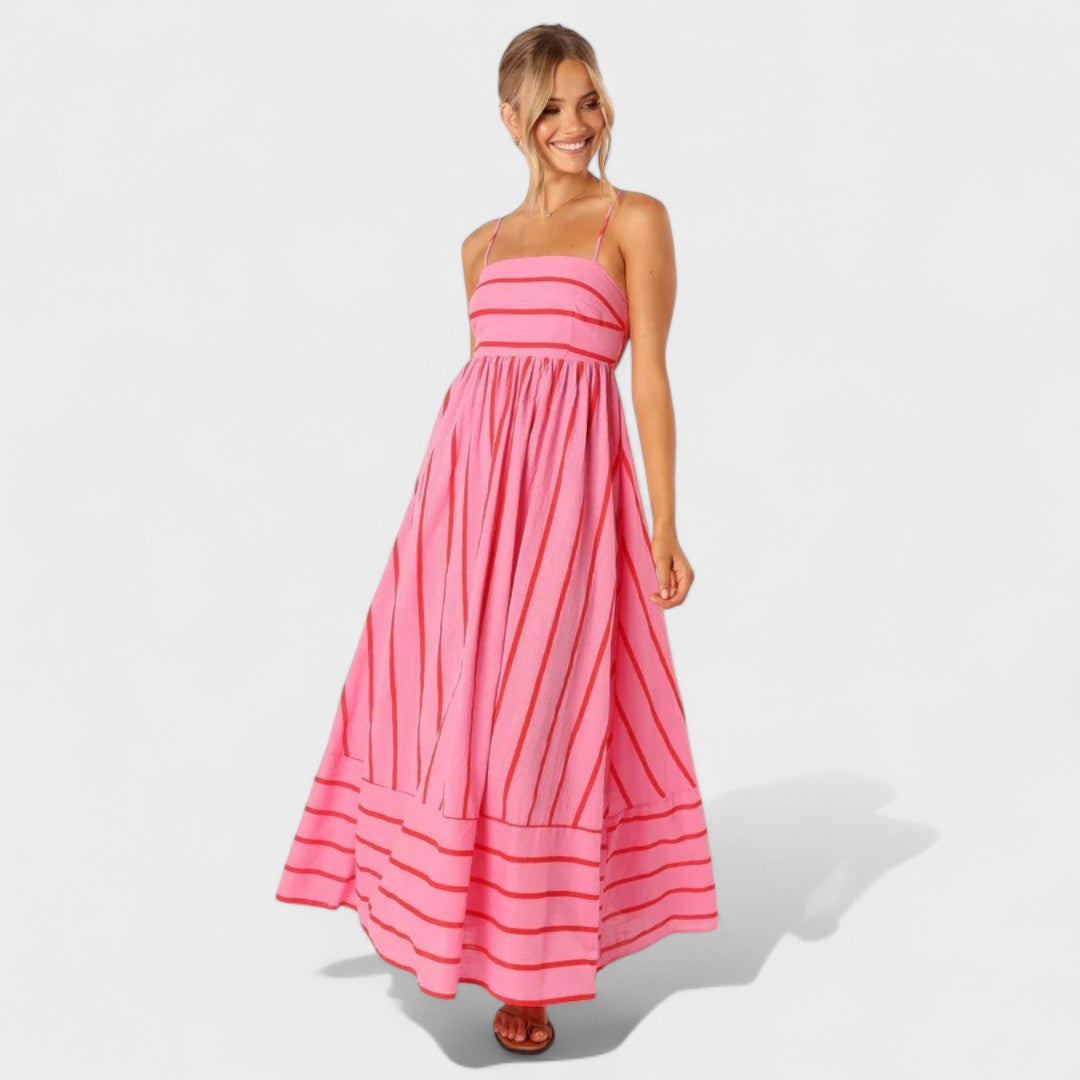 Lucille - Gestreift Drucken Maxikleid