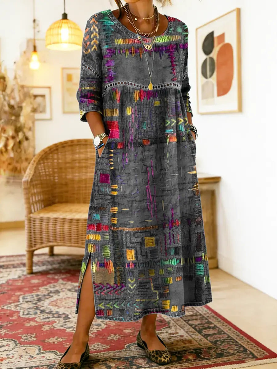 Nihada - Kunstvolles Ausgestellt Geschnittenes Midikleid
