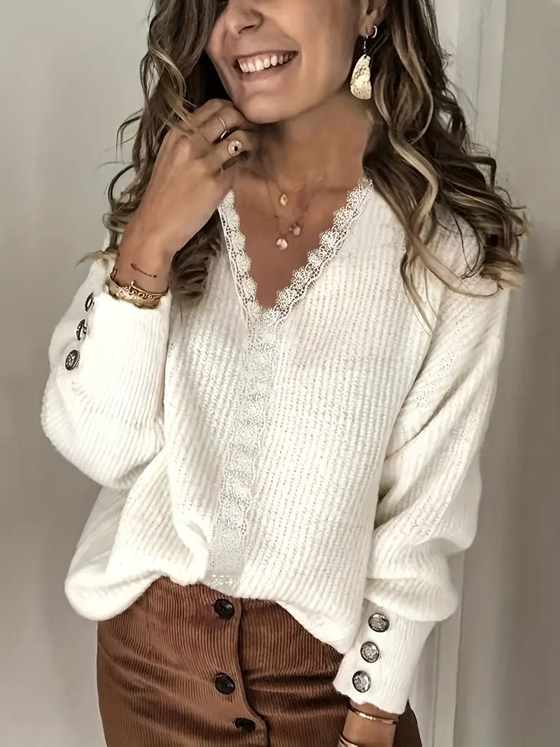 Rozelyn – Eleganter Pullover Mit V-Ausschnitt und Zopfmuster