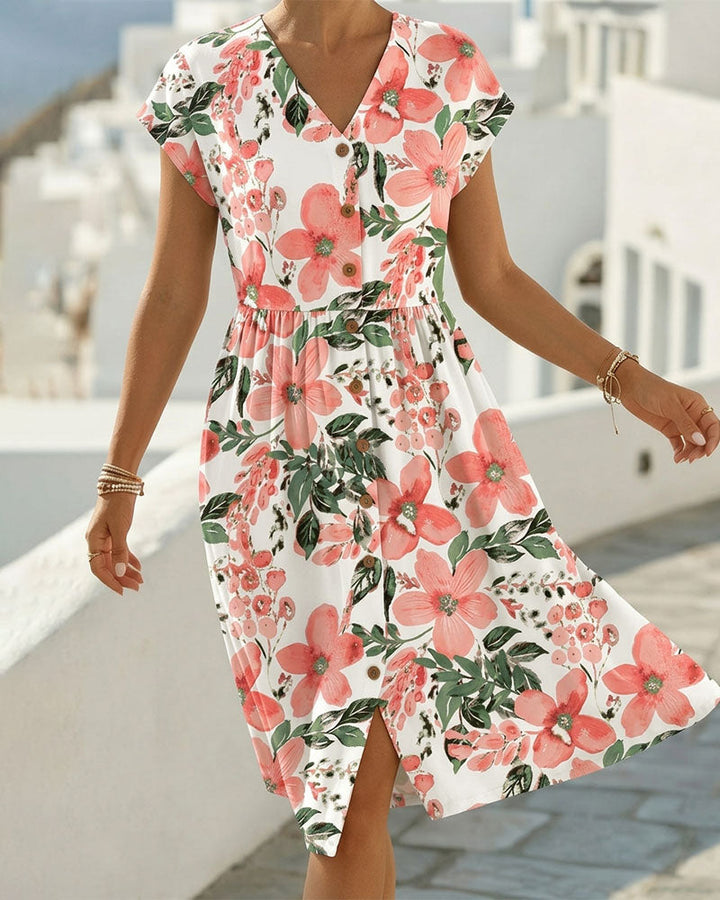 Sinera – Kleid Mit Blumen Muster Und Kurzen Ärmeln