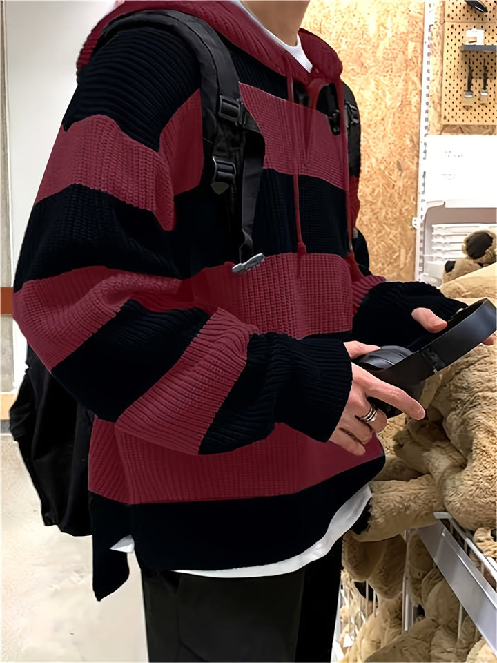 Tenzin – Übergröße Gestreift Gestrickt Kapuzenpullover