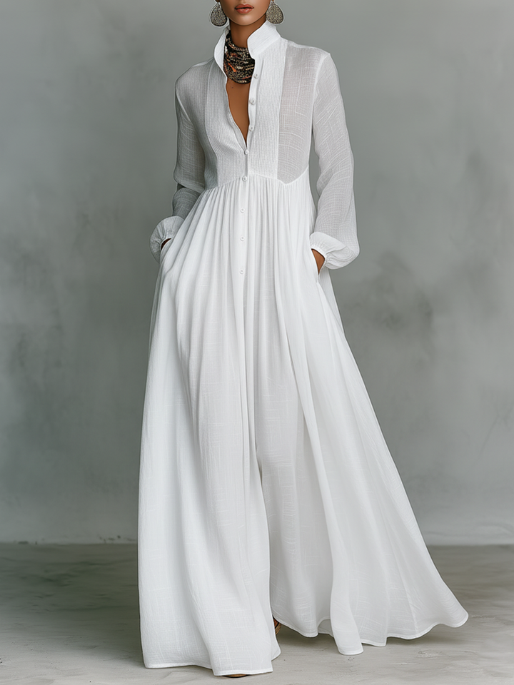 Naylia – Maxikleid mit Hohem Kragen und langen Ärmeln