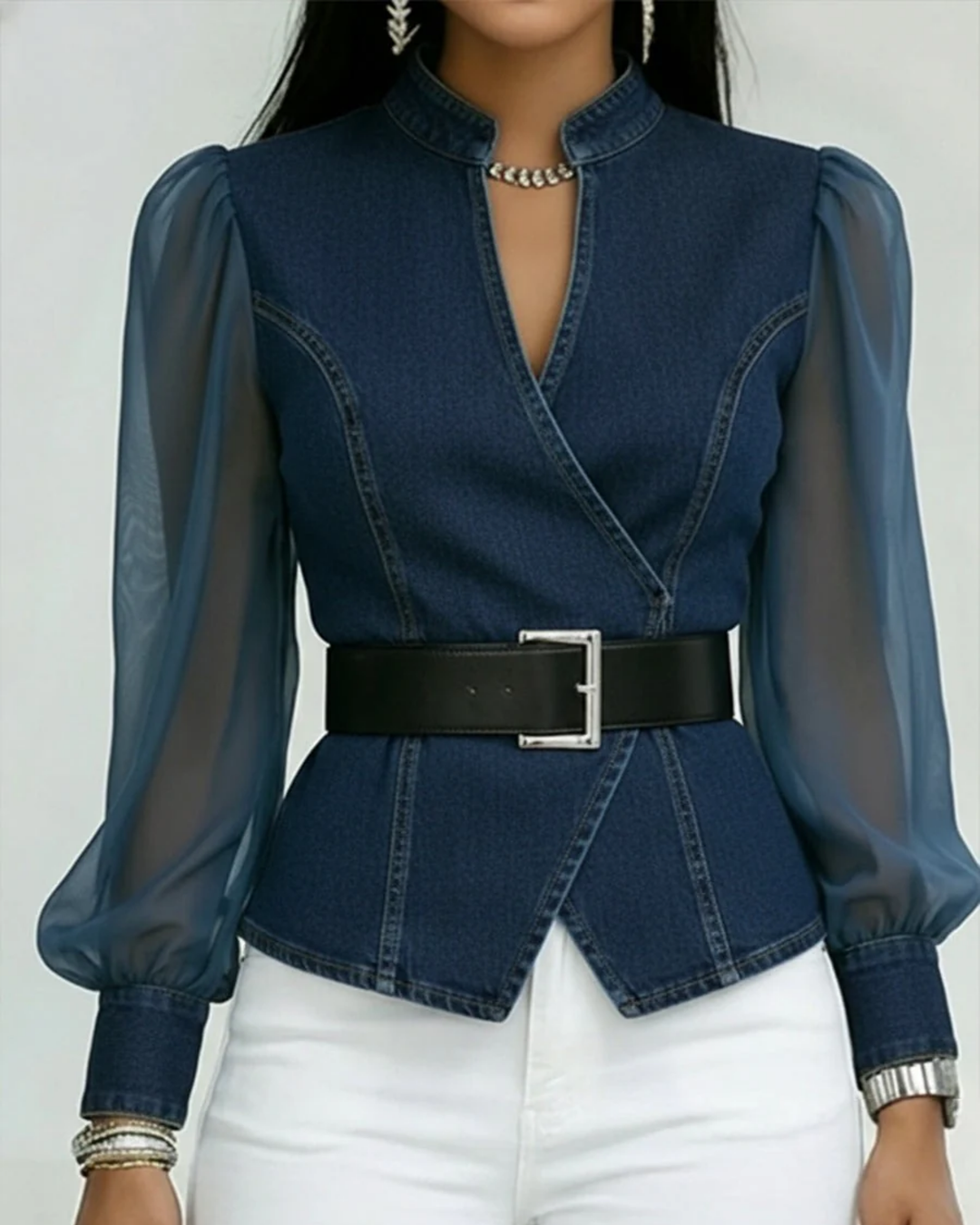 Vessa – Jeans-Top Mit Lappen ärmeln