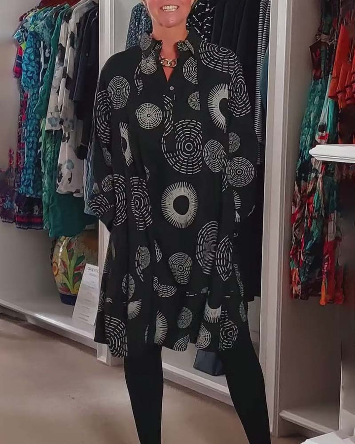 Marina – Langärmliges Hemdkleid Mit Kreisförmigem Drucken