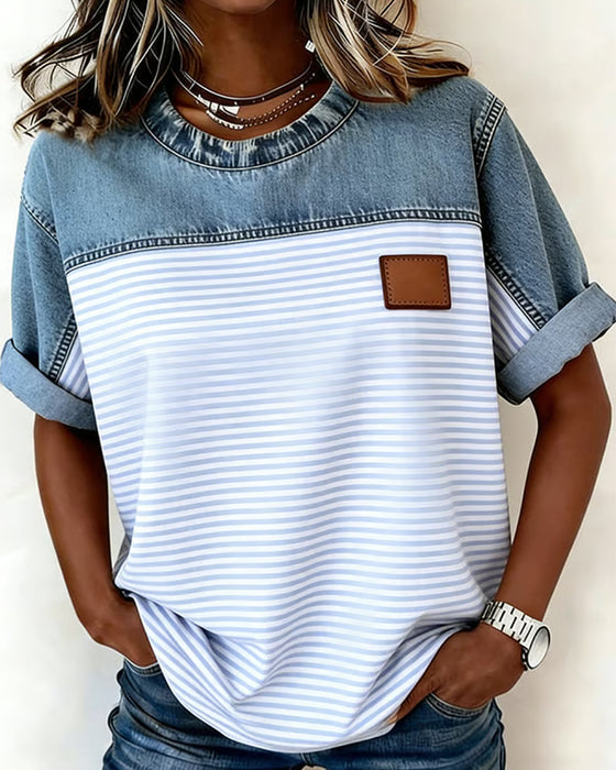 Tessie – Jeansbluse Mit Gestreiften Einsätzen