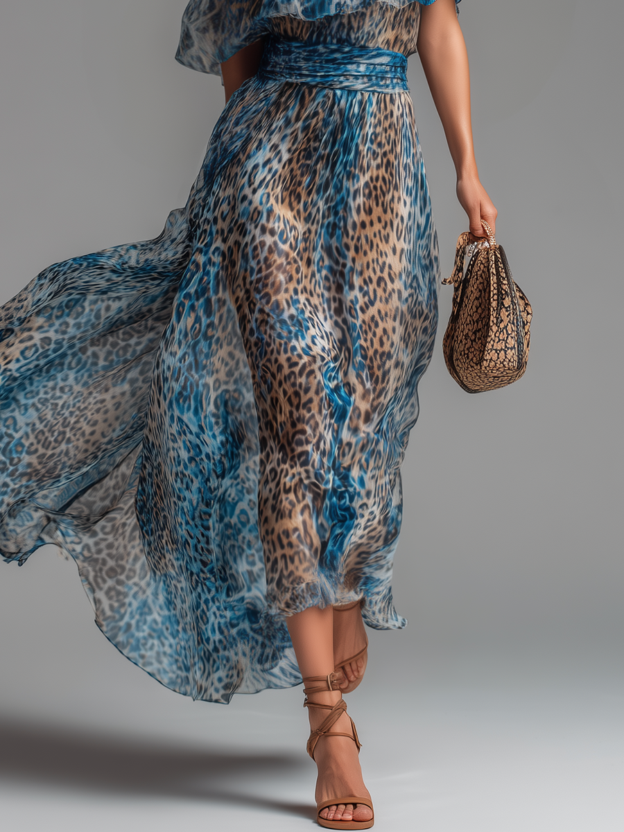 Siania – Chiffon-Kleid Mit Leopardenmuster Und Schulterfreiem Ausschnitt